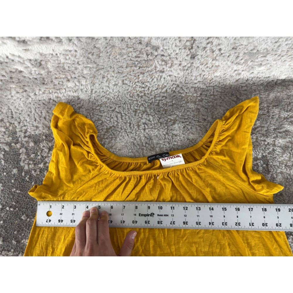 New Kim & Cami Size Small Flutter Sleeve Scoop Neck Knit Blouse Yellow Women - Picture 3 of 7